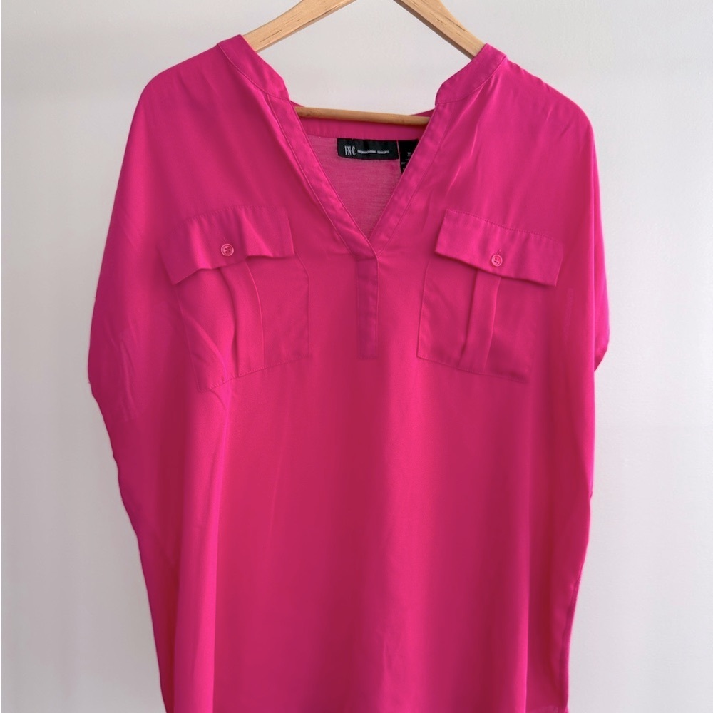 INC International Concepts Pink Boxy Short Sleeve Blouse